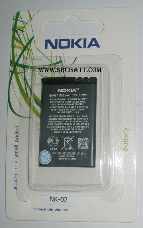 แบตเตอรี่มือถือยี่ห้อ Nokia BL-4CT ความจุ 860mAh (NK-02)