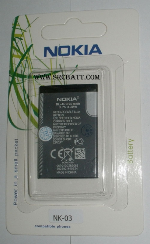 แบตเตอรี่มือถือยี่ห้อ Nokia BL-4C ความจุ 890mAh (NK-03)