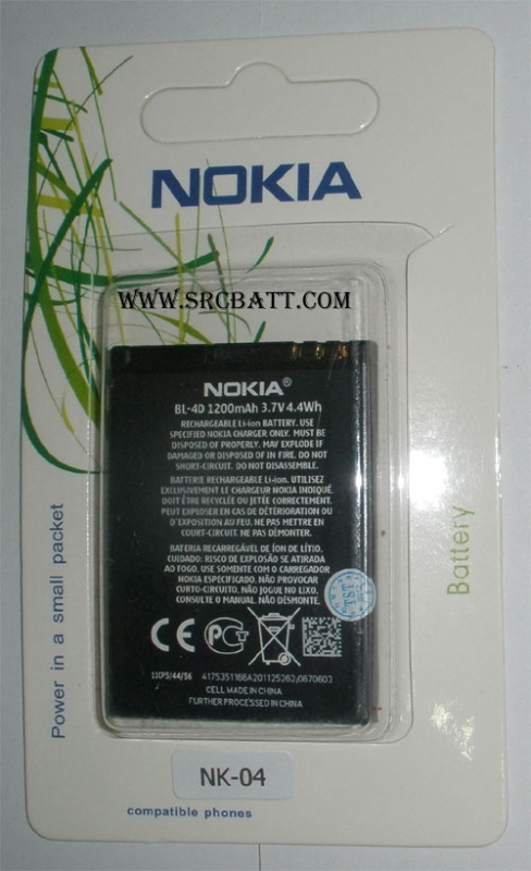 แบตเตอรี่มือถือยี่ห้อ Nokia BL-4D ความจุ 1200mAh (NK-04)