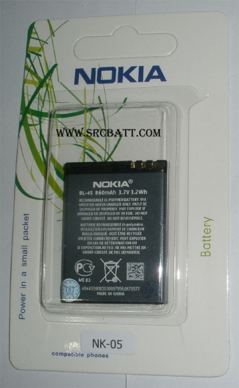 แบตเตอรี่มือถือยี่ห้อ Nokia BL-4S ความจุ 860mAh (NK-05)