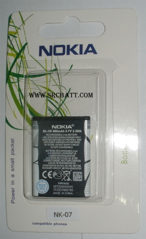 แบตเตอรี่มือถือยี่ห้อ Nokia BL-5B ความจุ 890mAh (NK-07)