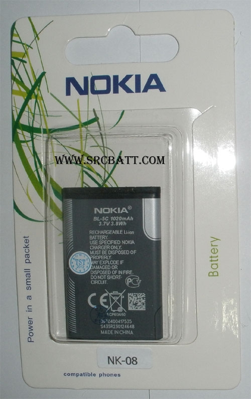 แบตเตอรี่มือถือยี่ห้อ Nokia BL-5C ความจุ 1020mAh (NK-08)