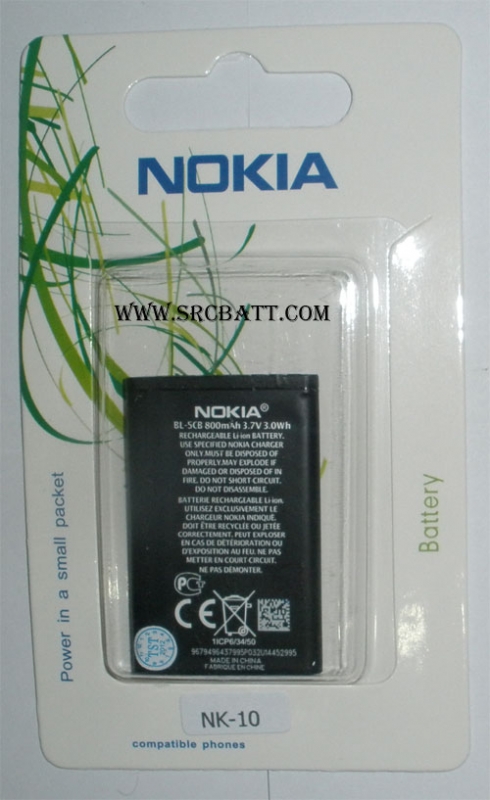 แบตเตอรี่มือถือยี่ห้อ Nokia BL-5CB ความจุ 800mAh (NK-10)