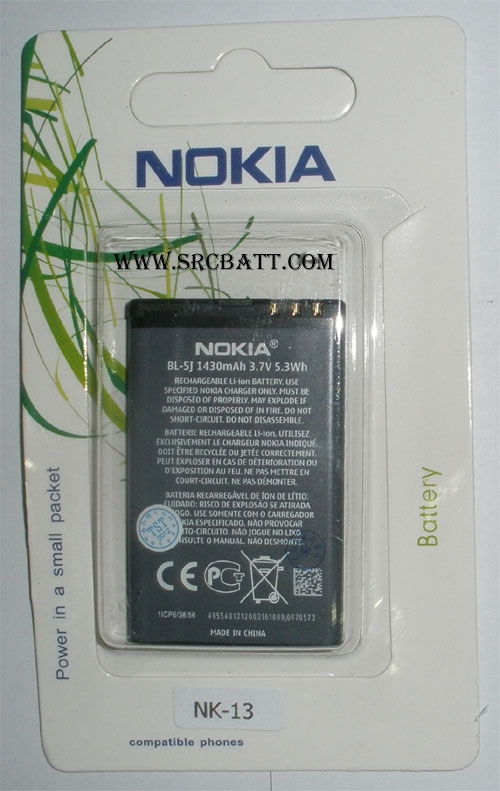 แบตเตอรี่มือถือยี่ห้อ Nokia BL-5J ความจุ 1430mAh (NK-13)