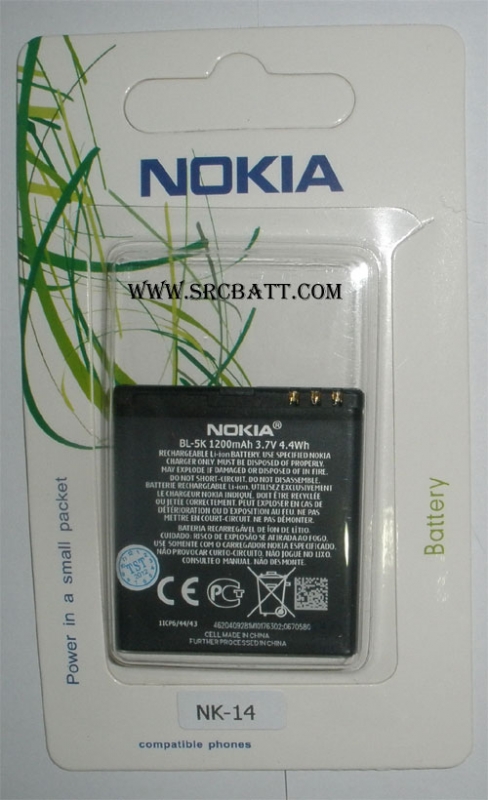 แบตเตอรี่มือถือยี่ห้อ Nokia BL-5K ความจุ 1200mAh (NK-14)