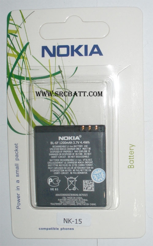 แบตเตอรี่มือถือยี่ห้อ Nokia BL-6F ความจุ 1200mAh (NK-15)