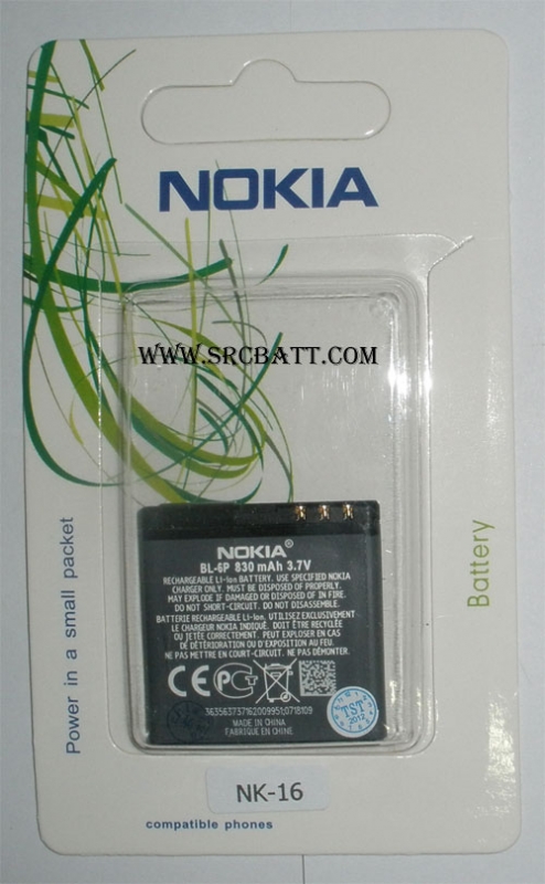 แบตเตอรี่มือถือยี่ห้อ Nokia BL-6P ความจุ 830mAh (NK-16)