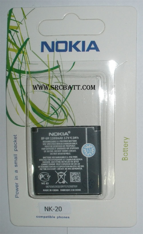 แบตเตอรี่มือถือยี่ห้อ Nokia BP-6M ความจุ 1100mAh (NK-20)
