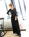 พร้อมส่ง ชุดกระโปรงยาวผ้าเด้ง คอกลม แขนยาว