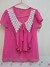เสื้อแฟชั่น คอระบาย ผ้าชีฟอง สีชมพูสด