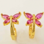 ต่างหูทองคำ 18k gold filled ประดับเพชร CZ สีแดงทับทิมดีไซน์ผีเสื้อ สวยน่ารีกมากๆ ค่ะ