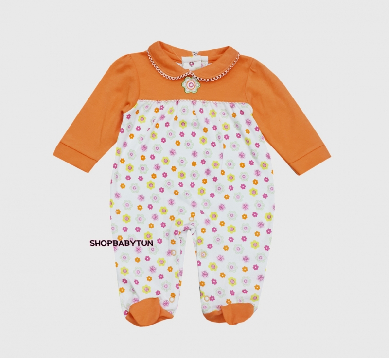 -BS6518- ชุดหมีเด็กผู้หญิง ปกคอบัว ลายดอกไม้ โทนสีขาว/ส้ม น่ารักมากๆ (ไซส์ 3-6 -BS6518- ชุดหมีเด็กผู้หญิง ปกคอบัว ลายดอกไม้ โทนสีขาว/ส้ม น่ารักมากๆ (ไซส์ 3-6