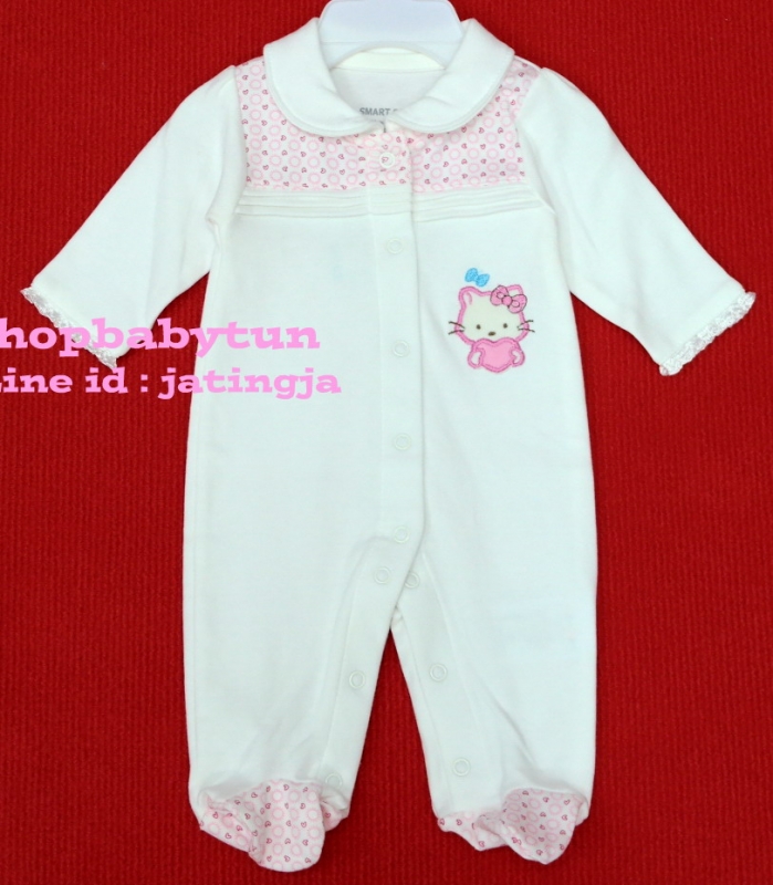-BS6526- ชุดหมีแขนยาว สีขาวลายแมวเมี๊ยวคิตตี้  ไซส์ NEW BORN (เด็กแรกเกิด)