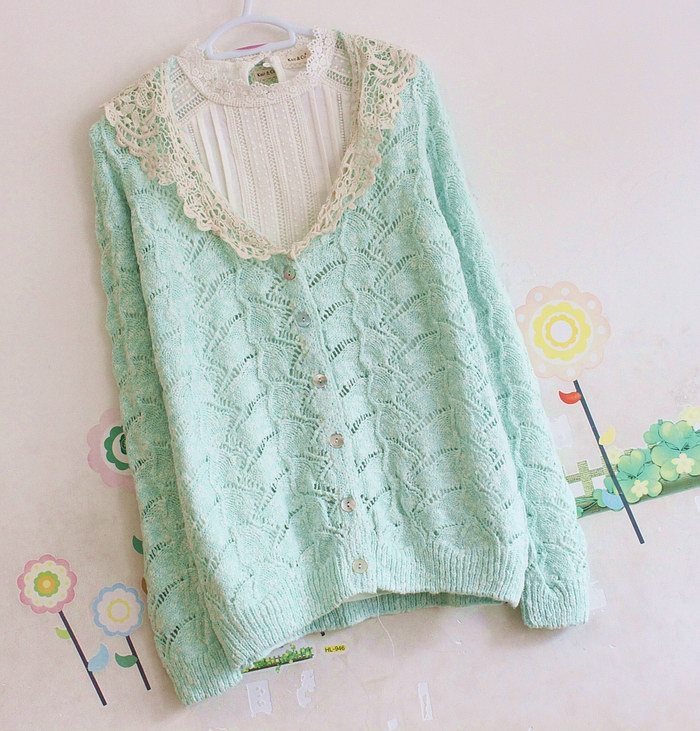 พร้อมส่ง - Knit & co เสื้อแขนยาว ปกกลาสี ลูกไม้ คอวี พร้อมส่ง - Knit & co เสื้อแขนยาว ปกกลาสี ลูกไม้ คอวี