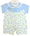 -NB055- ชุดบอดี้สูทเด็ก ขาสั้น สีขาวฟ้าลายดอกไม้  ไซส์ NEW BORN