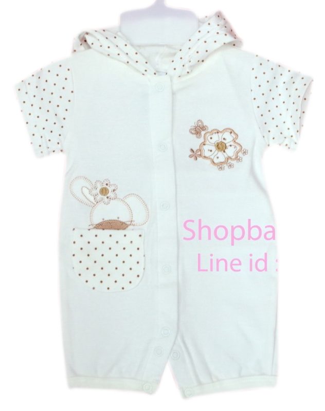 -NB053- ชุดบอดี้สูทเด็กขาสั้นมีหมวกฮู้ด สีขาวครีม ลายการ์ตูน (ไซส์NEW BORN) -NB053- ชุดบอดี้สูทเด็กขาสั้นมีหมวกฮู้ด สีขาวครีม ลายการ์ตูน (ไซส์NEW BORN)