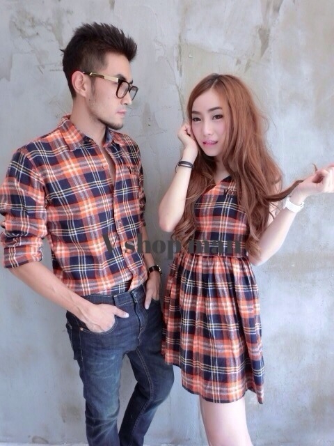 เสื้อคู่รัก เดรส ลายสก็อต