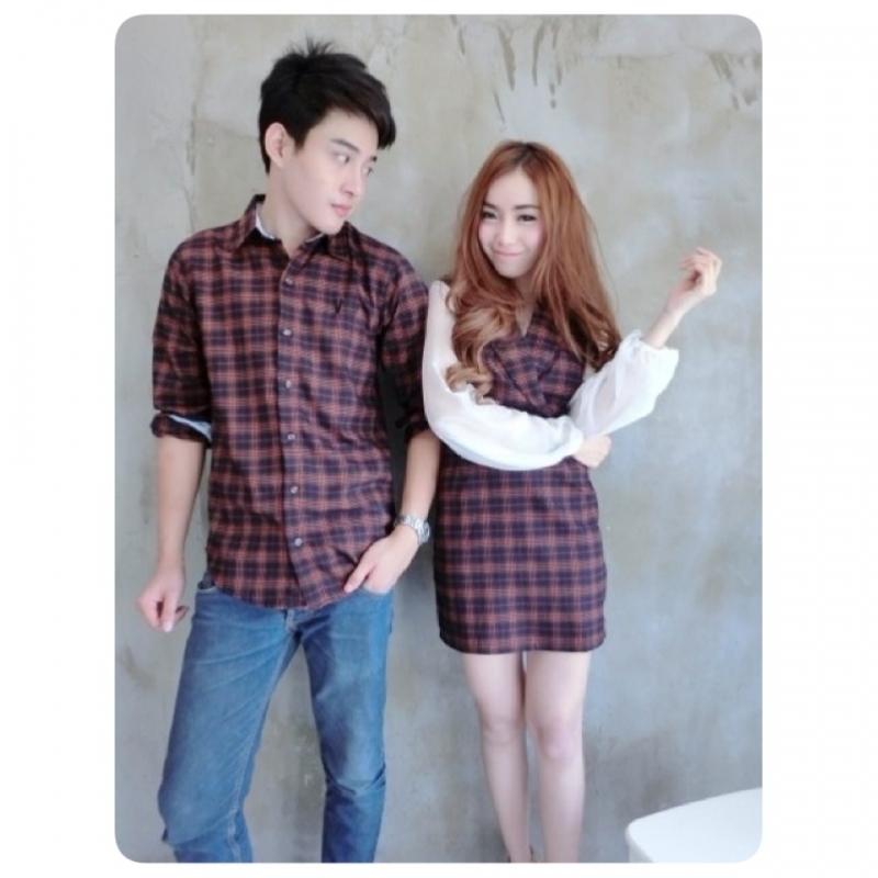 เสื้อคู่รัก ลายสก็อต แขนชีฟอง