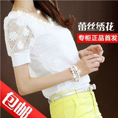 GW5707020เสื้อชีฟอง คอกลมแต่งมุก  แขนตุ๊กตา แฟชั่นเกาหลี (พรีออเดอร์)