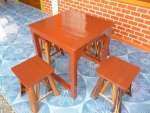 โต๊ะชุดไม้สน+เก้าอี้ไม้สนขาตาลทำสี