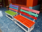 เก้าอี้ไม้สนพนักพิงเอียงทำสียาว1เมตร