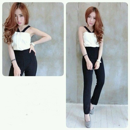 set เสื้อแต่งสายดำ + กางเกง ขายาว