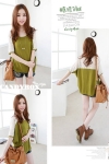 เสื้อยืด แขนสามส่วน ทรงปีกค้างคาวสุดฮิต แต่งลูกไม้ด้านหลังและแขนตามภาพ สีเขียว
