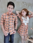 เสื้อคู่รัก เซ็ต Floweryhill scott set เซ็ตคู่รักลายสก็อตปักอกด้วยผ้าลูกไม้ลายสวย