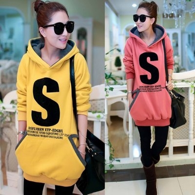 เสื้อกันหนาว ทรงหลวม มีฮูด แต่งลายตัวอักษร S แฟชั่นเกาหลี