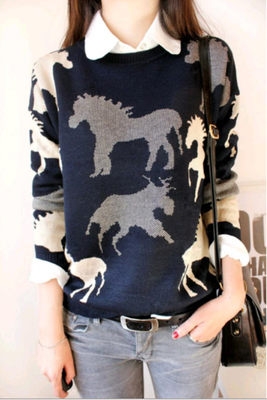 QW5709011 เสื้อกันหนาว ไหมพรมลายวินเทจ คอกลม วินเทจ แฟชั่นเกาหลี  (พรีออเดอร์) ร