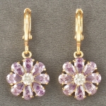 ต่างหูทองคำ 18k gold filled ประดับเพชร CZ สีขาวและสีม่วงหายาก ของจริงสวยน่ารักมากค่ะ
