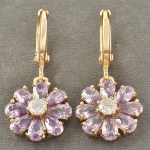 ต่างหูทองคำ 18k gold filled ประดับเพชร CZ สีขาวและสีม่วงหายาก ของจริงสวยน่ารักมากค่ะ