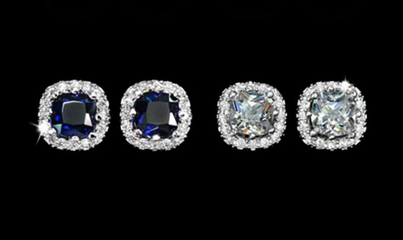 ต่างหูทองคำขาว 18k white gold plated ประดับเพชร CZ สีขาวเพชรหรือสีน้ำเงินไพลิน ม ต่างหูทองคำขาว 18k white gold plated ประดับเพชร CZ สีขาวเพชรหรือสีน้ำเงินไพลิน ม