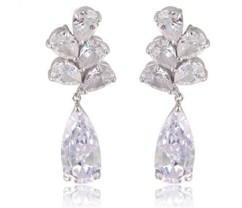 ต่างหูทองคำขาว 18k white gold filled ประดับเพชร CZ เกรดพรีเมี่ยม ชิ้นงานสวย หรูห