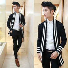 KM5711001 สเวตเตอร์ถักชาย แฟชั่นเกาหลี สีดำแต่งขาว (พรีออเดอร์) รอสินค้า 3 อาทิต