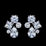 ต่างหูทองคำขาว 18k white gold plated ประดับเพชร CZ เกดรพรีเมี่ยม ดีไซน์สวยเก๋