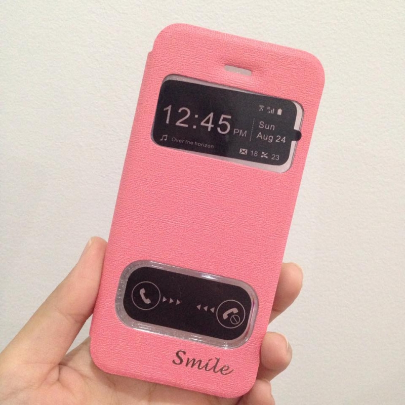 เคสไอโฟน 6 (4.7) เคสฝาพับ smile สีชมพูอ่อน