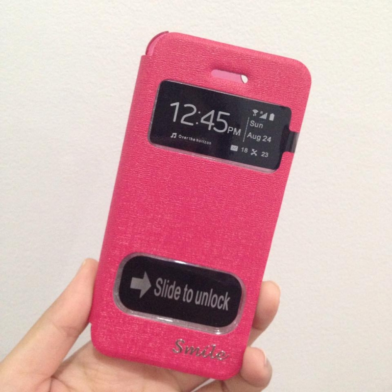เคสไอโฟน 6 (4.7) เคสฝาพับ smile สีชมพูเข้ม