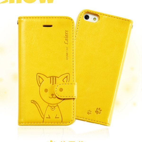 เคสไอโฟน 6 (4.7) เคสฝาพับ Domi cat สีเหลือง