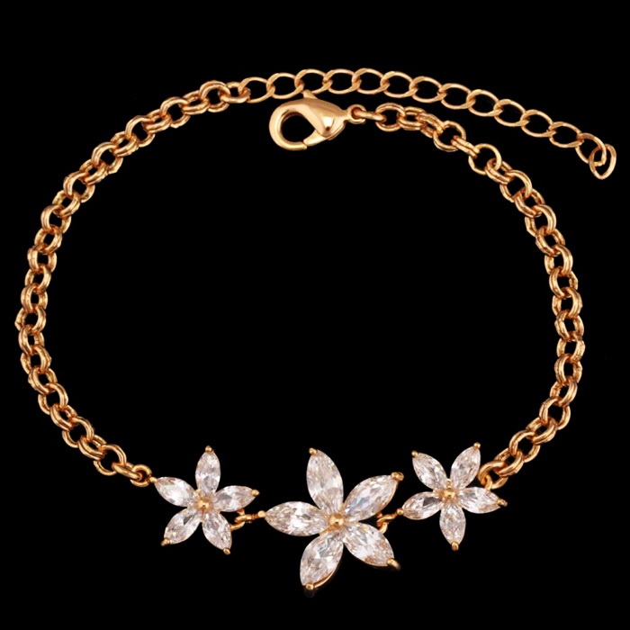 สร้อยข้อมือทองคำ 18k gold filled ประดับเพชร CZ เกรดพรีเมี่ยม ดีไซน์ดอกไม้ ของจริ