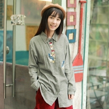 GW5712006 เสื้อเชิ้ตสาวเกาหลี ตาหมากรุกแต่งการ์ตูน น่ารัก (พรีออเดอร์)รอสินค้า 3