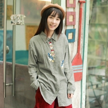 GW5712006 เสื้อเชิ้ตสาวเกาหลี ตาหมากรุกแต่งการ์ตูน น่ารัก (พรีออเดอร์)รอสินค้า 3