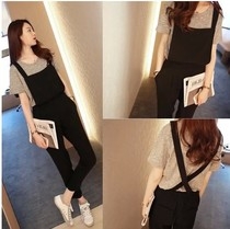 EW5801006 Jumsuit กางเกงขาวยาว สีดำ ทรงหลวม แฟชั่นเกาหลี