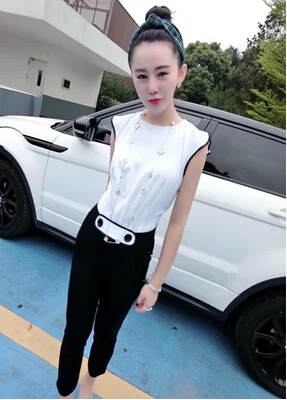 EW5801007 jumsuit กางเกางขายาว เสื้อแขนกุดผ้าชีฟอง แฟชั่นเกาหลี