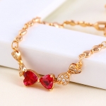 สร้อยข้อมือทองสีชมพู 18k Rose Gold Filled ประดับเพชร CZ ดีไซน์รูปโบว์สีแดงทับทิม น่ารักมากๆ ค่ะ