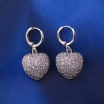 ต่างหูทองคำขาว 18k white gold filled ดีไซน์หัวใจแบบสามมิติ ประดับเพชร CZ หรูมากค่ะ