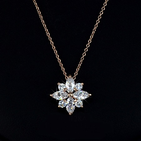 สร้อยคอทองพิ้งโกลด์ 18KRGP พร้อมจี้ประดับเพชร CZ ดีไซน์ดอกไม้ สวยน่ารักมากค่ะ