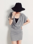 เดรสแฟชั่น ผ้า Cotton สีเทา (แถมเสื้อกล้ามตัวสั้นสีดำ)  2989/11
