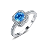 แหวนทองคำขาว 18k white gold plated ประดับเพชร CZ สี lake blue diamond สวยมากๆ ค่ะ