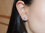 ต่างหูทองคำขาว 18k white gold plated ประดับเพชร CZ เจียรไนเหลี่ยม ดีไซน์ยอดนิยม
